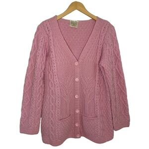 Traditional Irish Aran Fisherman Cable V Cardigan